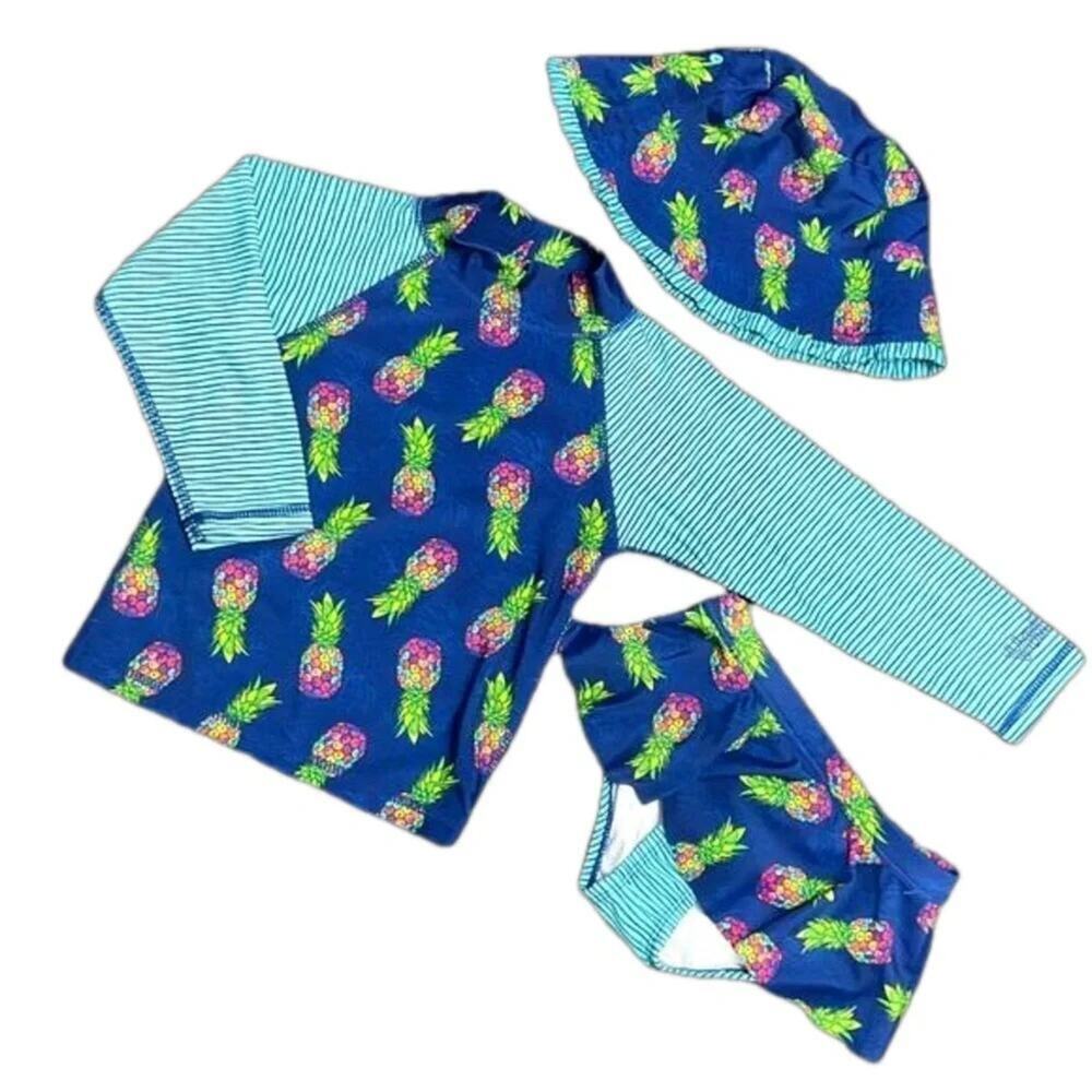 UV Skinz Girls Swimwear Rash guard Pineapple Hat Toddler Set Size 5 NWT